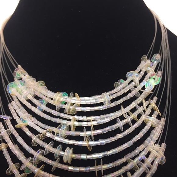 Multi Strand Sequins and Beads Necklace White - Picture 2 of 5